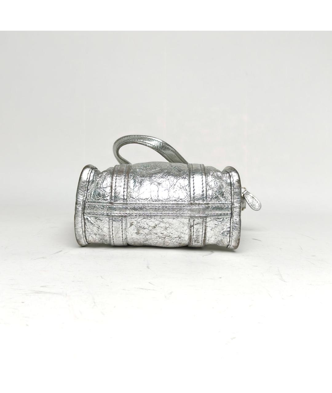 BALENCIAGA Серебряная кожаная сумка с короткими ручками, фото 6