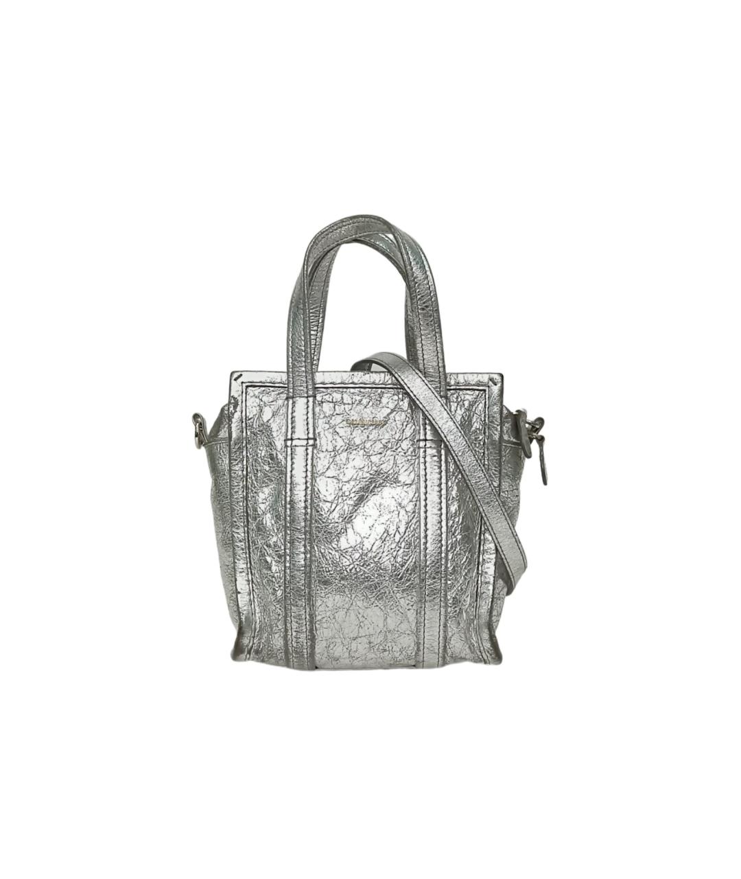 BALENCIAGA Серебряная кожаная сумка с короткими ручками, фото 1