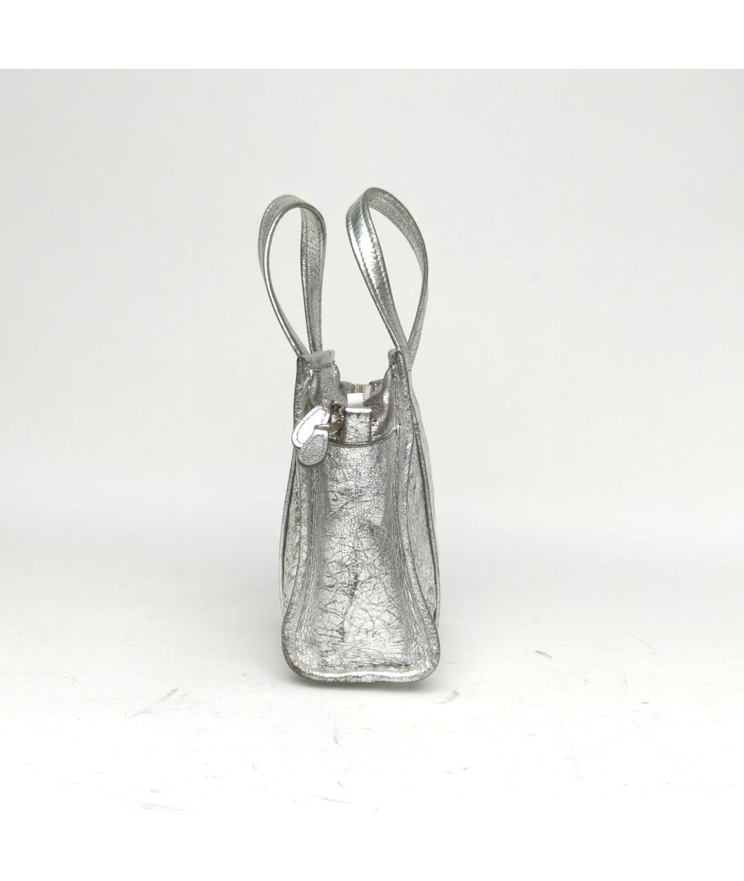 BALENCIAGA Серебряная кожаная сумка с короткими ручками, фото 3