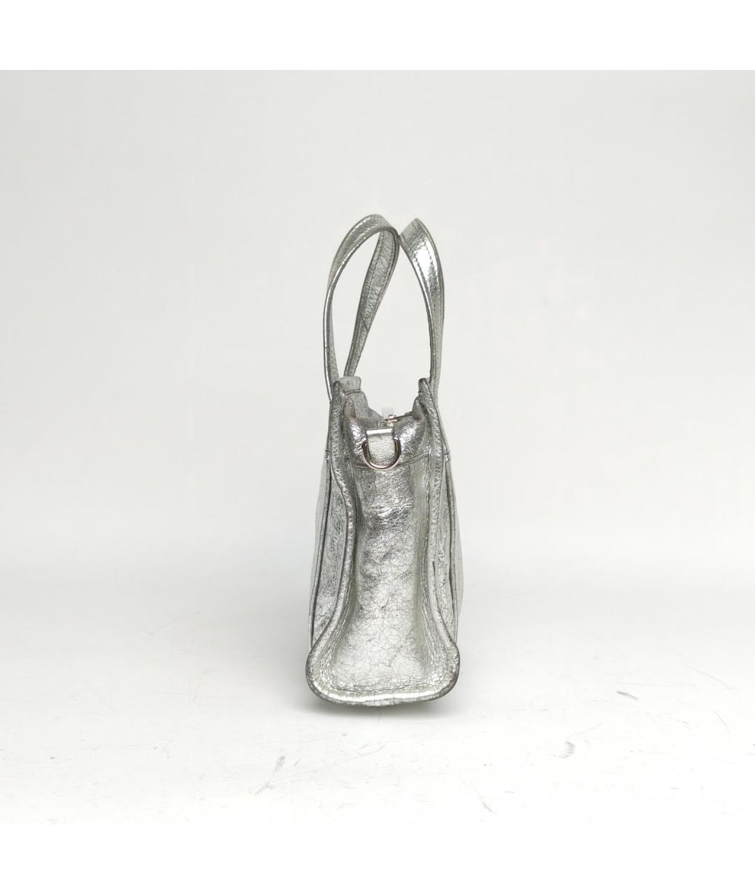 BALENCIAGA Серебряная кожаная сумка с короткими ручками, фото 5