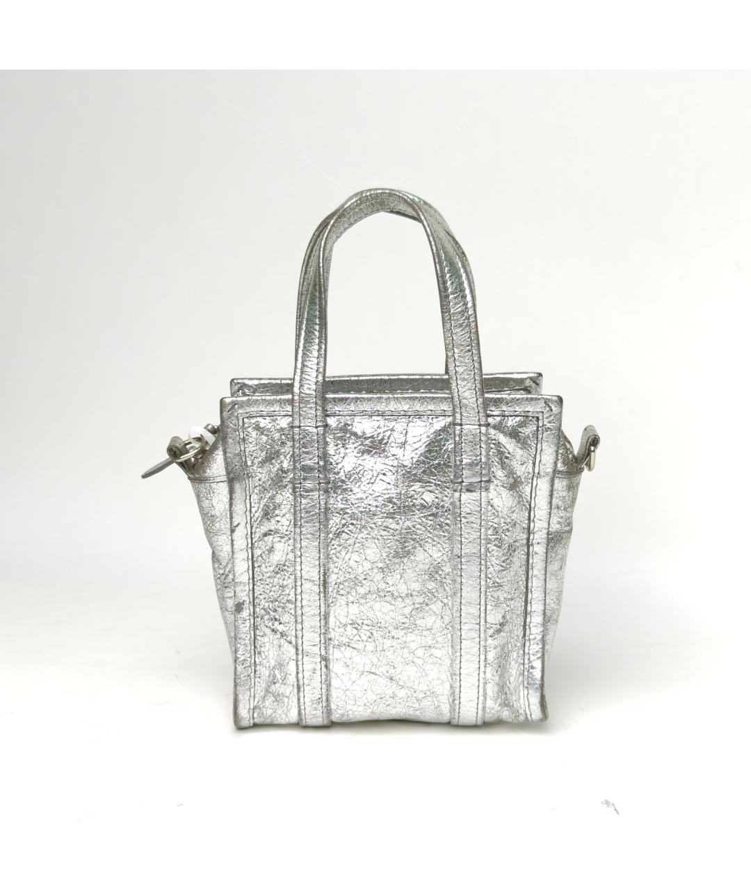 BALENCIAGA Серебряная кожаная сумка с короткими ручками, фото 4