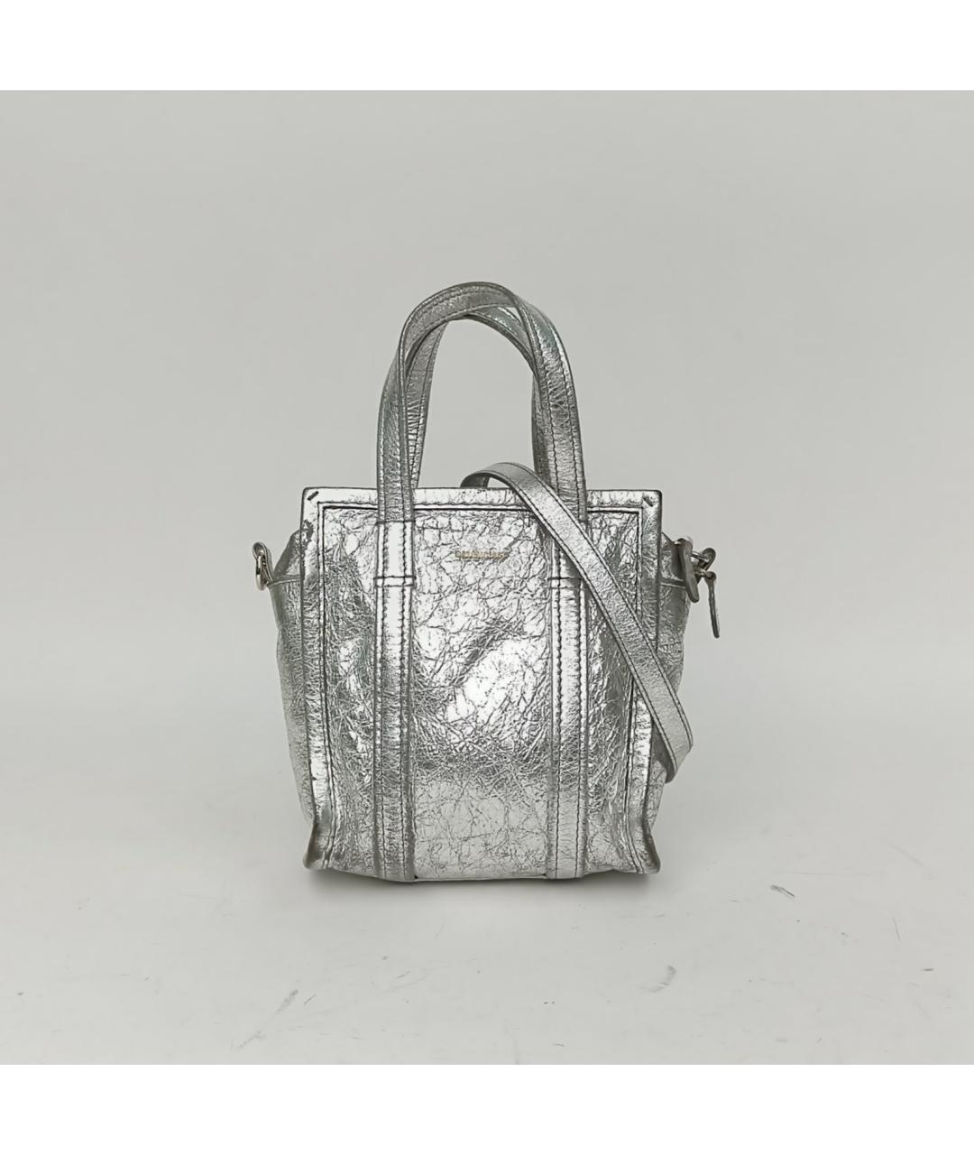 BALENCIAGA Серебряная кожаная сумка с короткими ручками, фото 2
