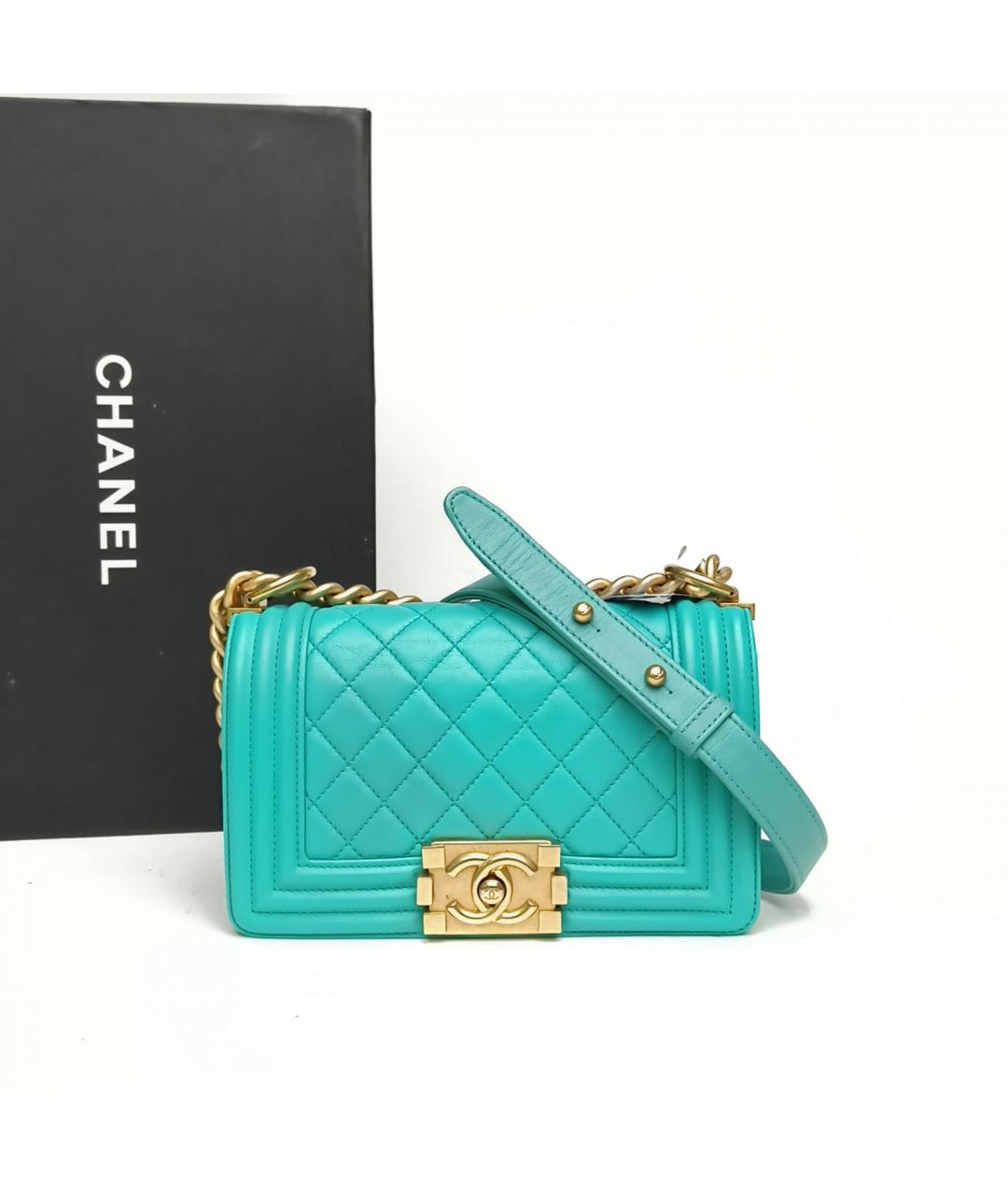 CHANEL Бирюзовая кожаная сумка через плечо, фото 9