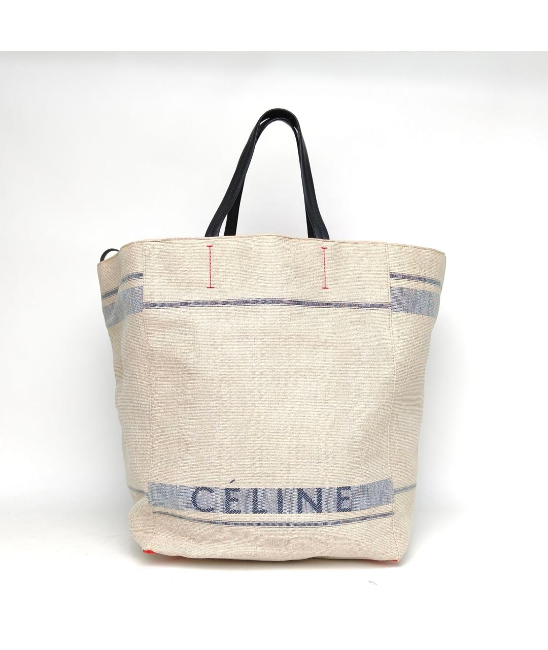 CELINE Бежевая льняная сумка тоут, фото 2