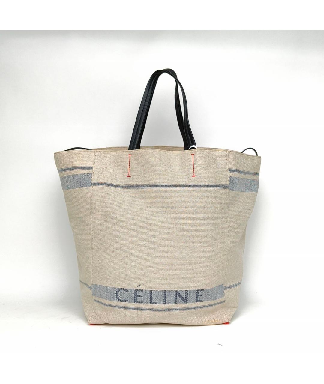 CELINE Бежевая льняная сумка тоут, фото 4