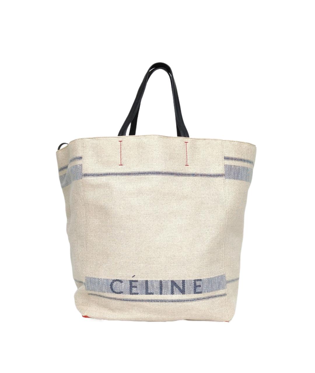 CELINE Бежевая льняная сумка тоут, фото 9