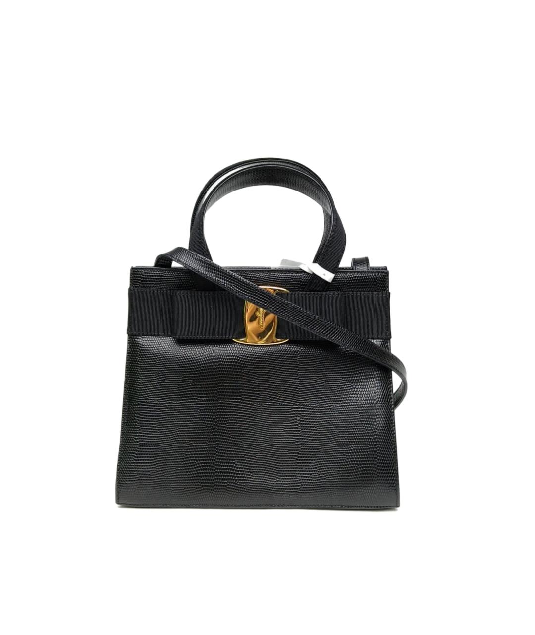 FERRAGAMO Черная кожаная сумка с короткими ручками, фото 1