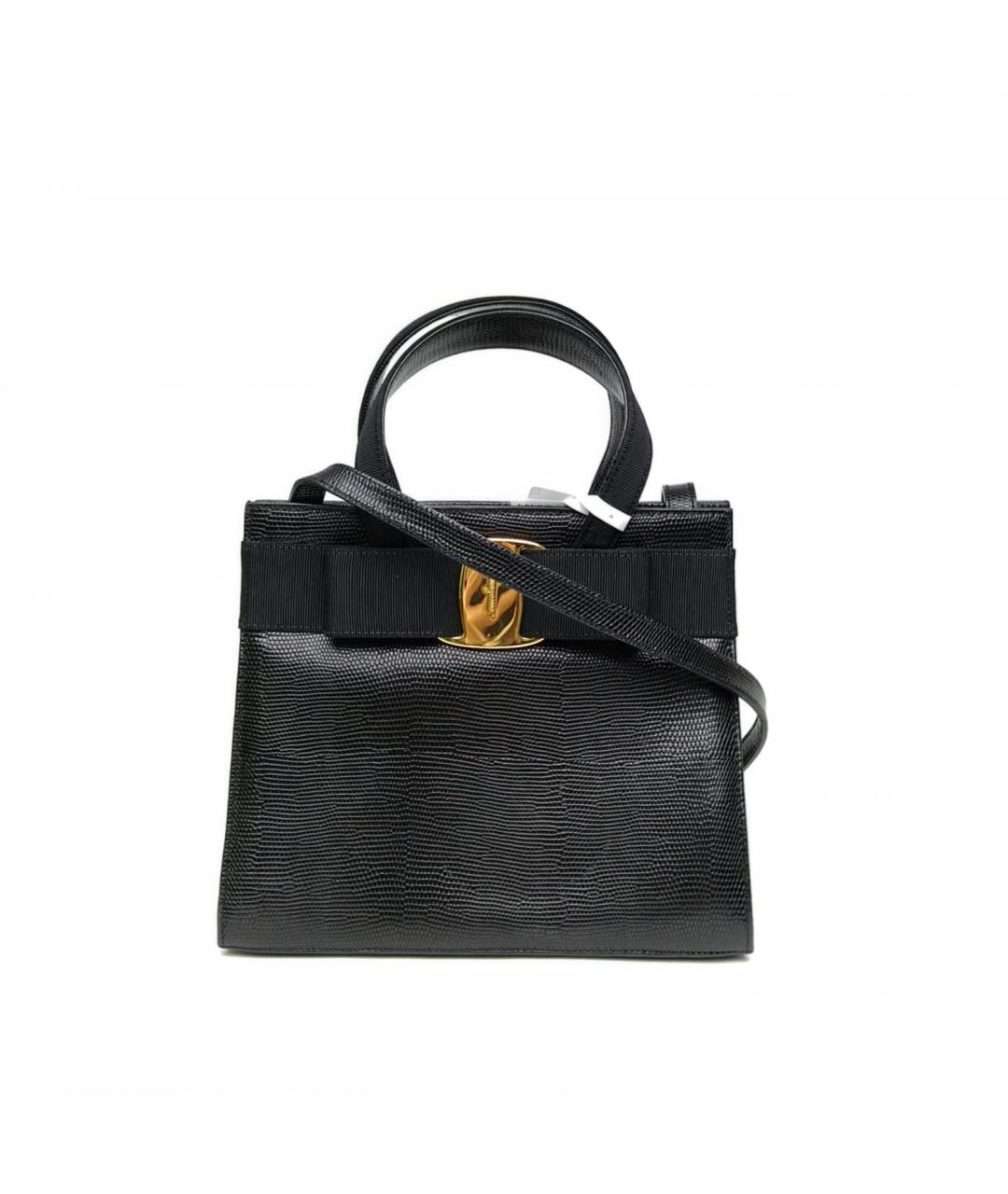 FERRAGAMO Черная кожаная сумка с короткими ручками, фото 2