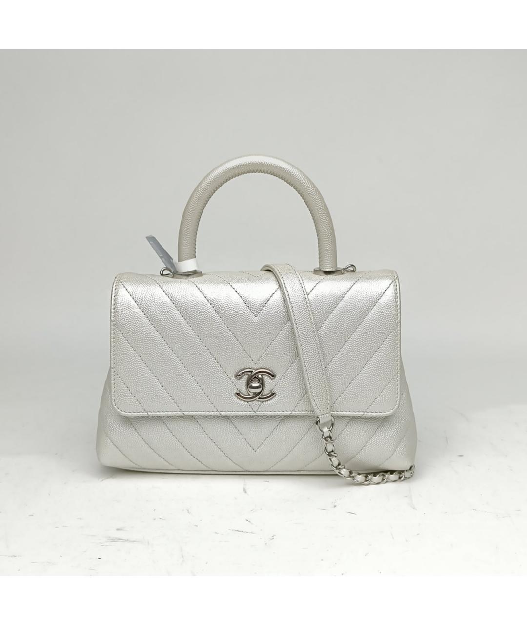 CHANEL Белая кожаная сумка с короткими ручками, фото 2