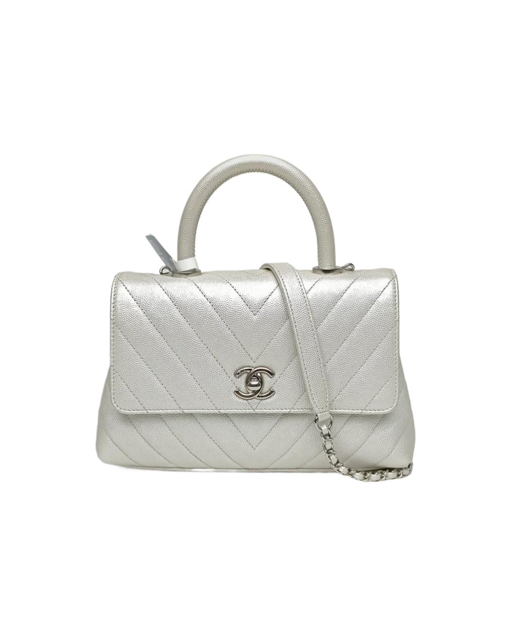 CHANEL Белая кожаная сумка с короткими ручками, фото 1