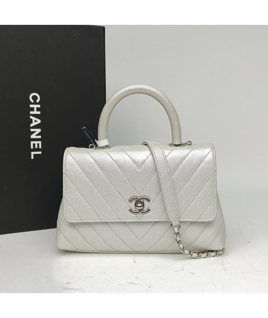 CHANEL Белая кожаная сумка с короткими ручками, фото 9