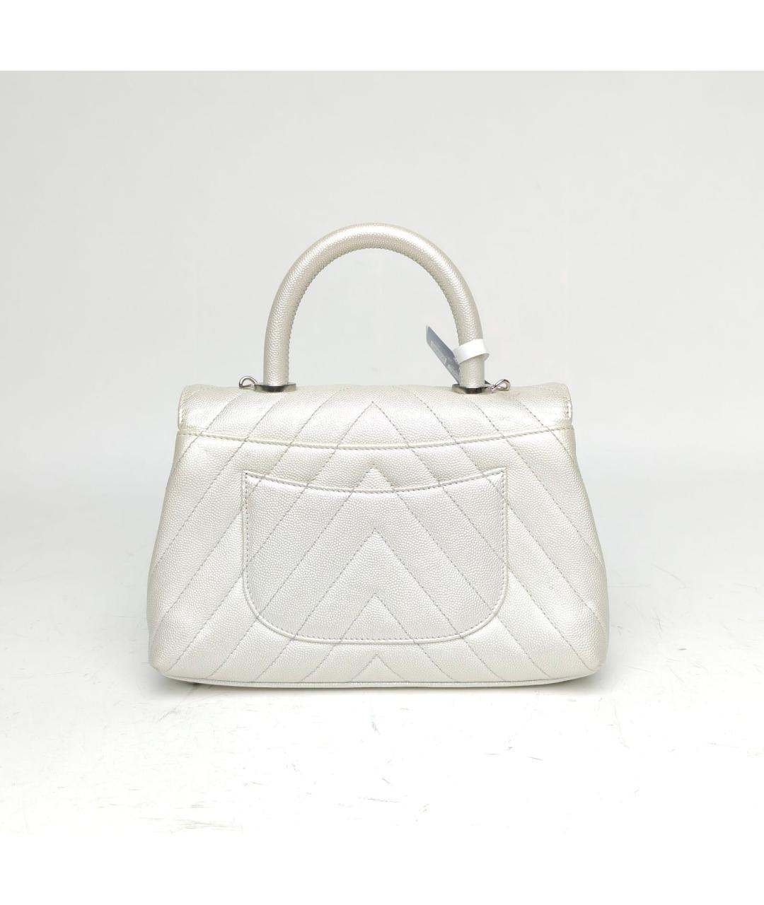 CHANEL Белая кожаная сумка с короткими ручками, фото 4