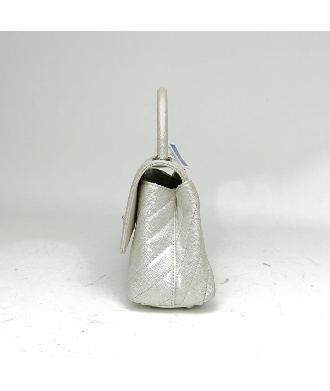 CHANEL Белая кожаная сумка с короткими ручками, фото 3