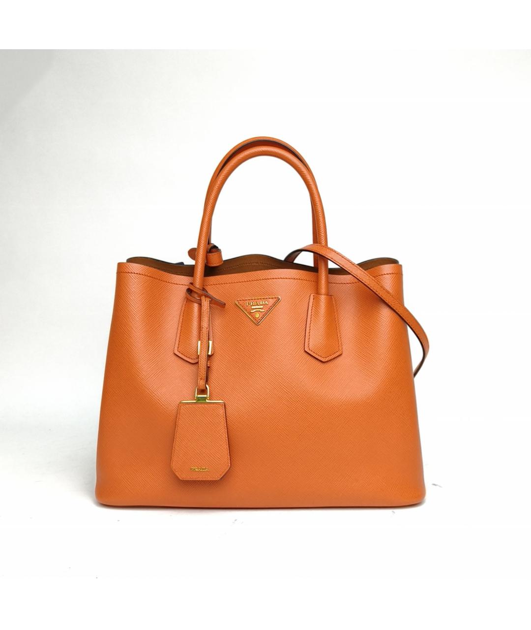 PRADA Оранжевая кожаная сумка с короткими ручками, фото 2