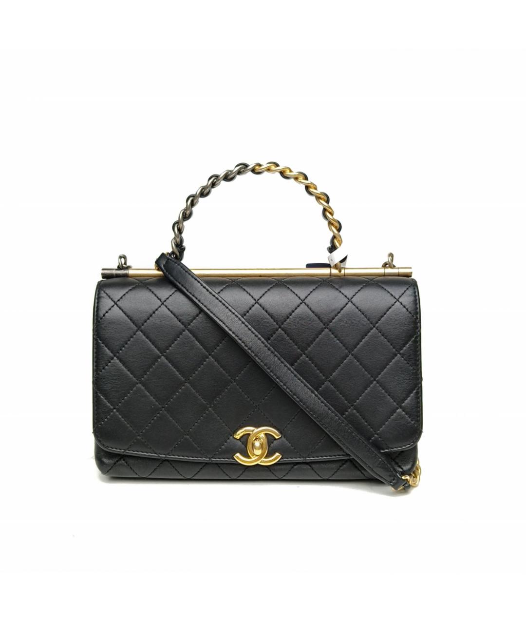 CHANEL Черная кожаная сумка с короткими ручками, фото 2