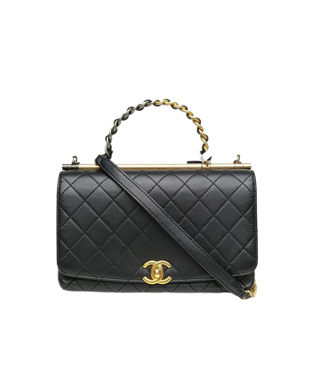 CHANEL Черная кожаная сумка с короткими ручками, фото 1
