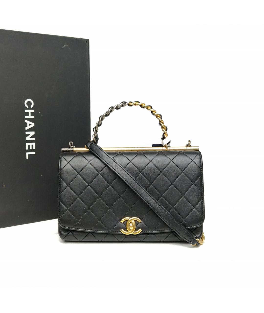 CHANEL Черная кожаная сумка с короткими ручками, фото 9