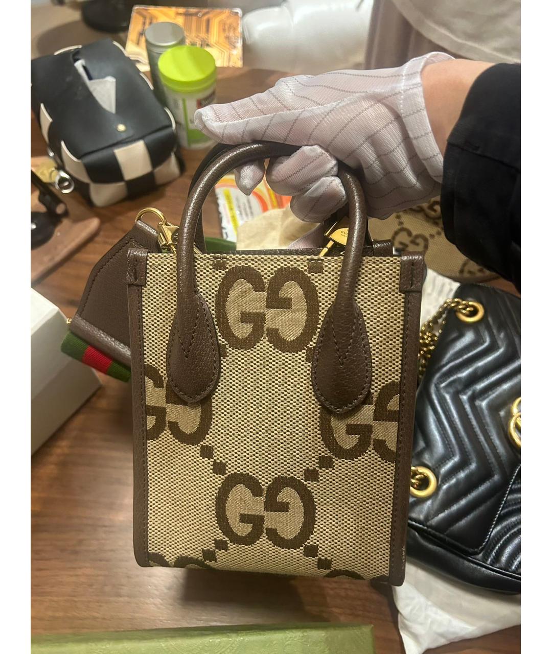 GUCCI Коричневая кожаная сумка с короткими ручками, фото 8