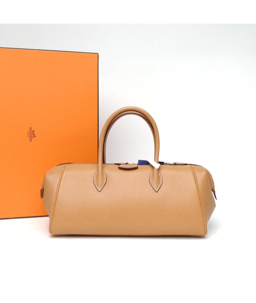 HERMES Коричневая кожаная сумка с короткими ручками, фото 8