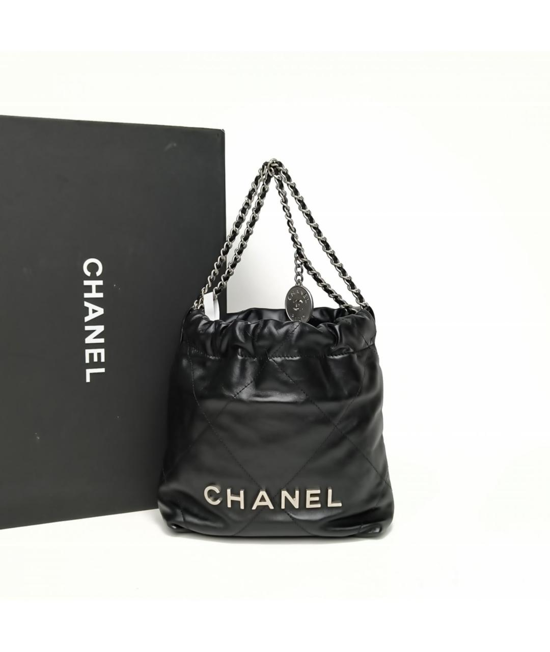 CHANEL Черная кожаная сумка с короткими ручками, фото 9