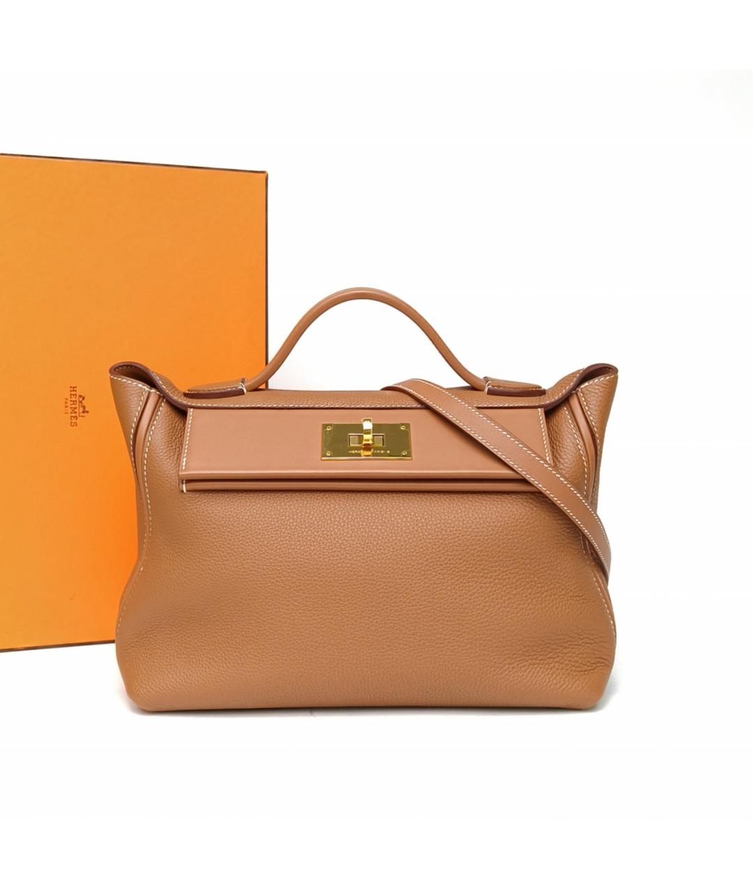 HERMES Коричневая кожаная сумка с короткими ручками, фото 8