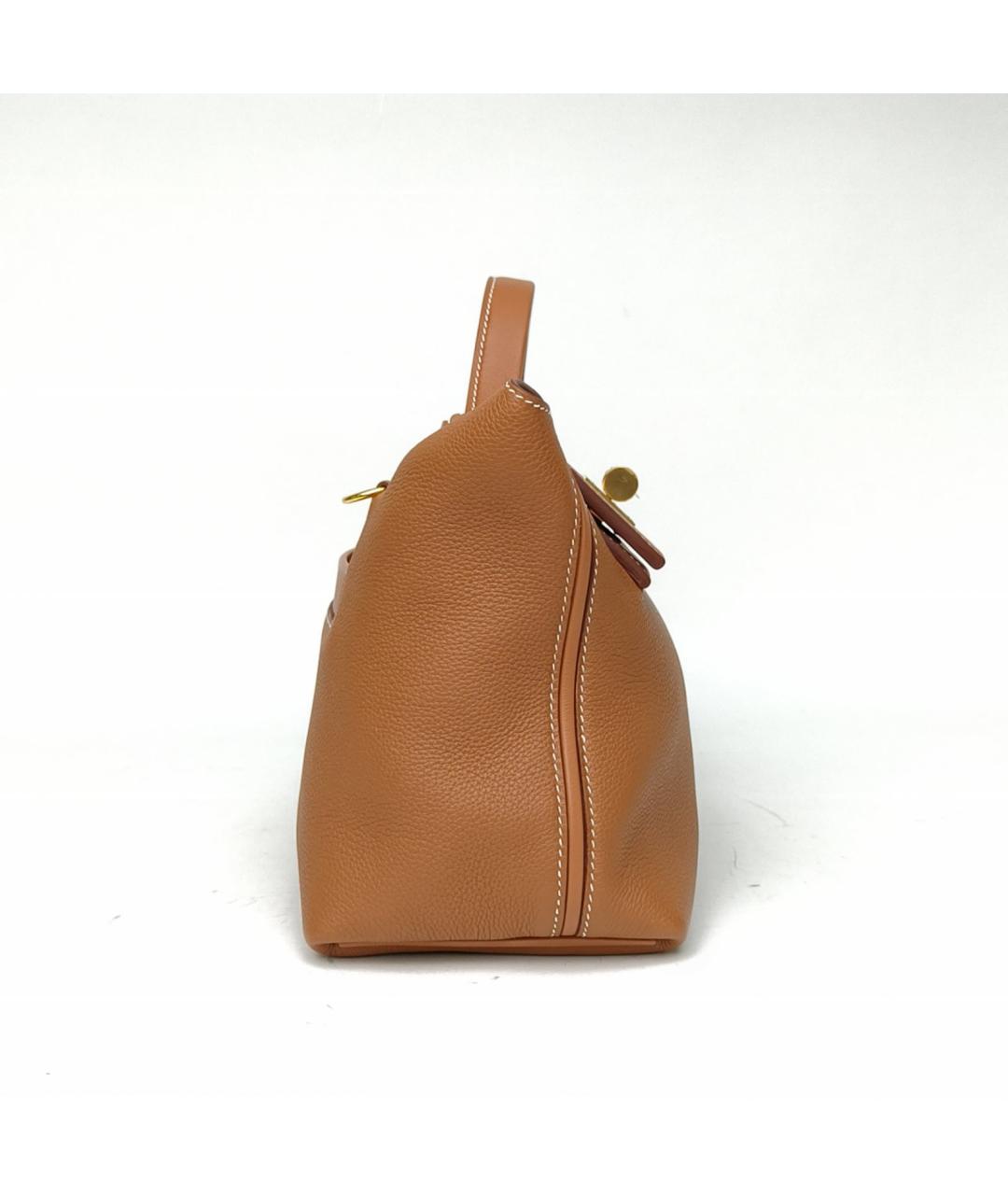 HERMES Коричневая кожаная сумка с короткими ручками, фото 3