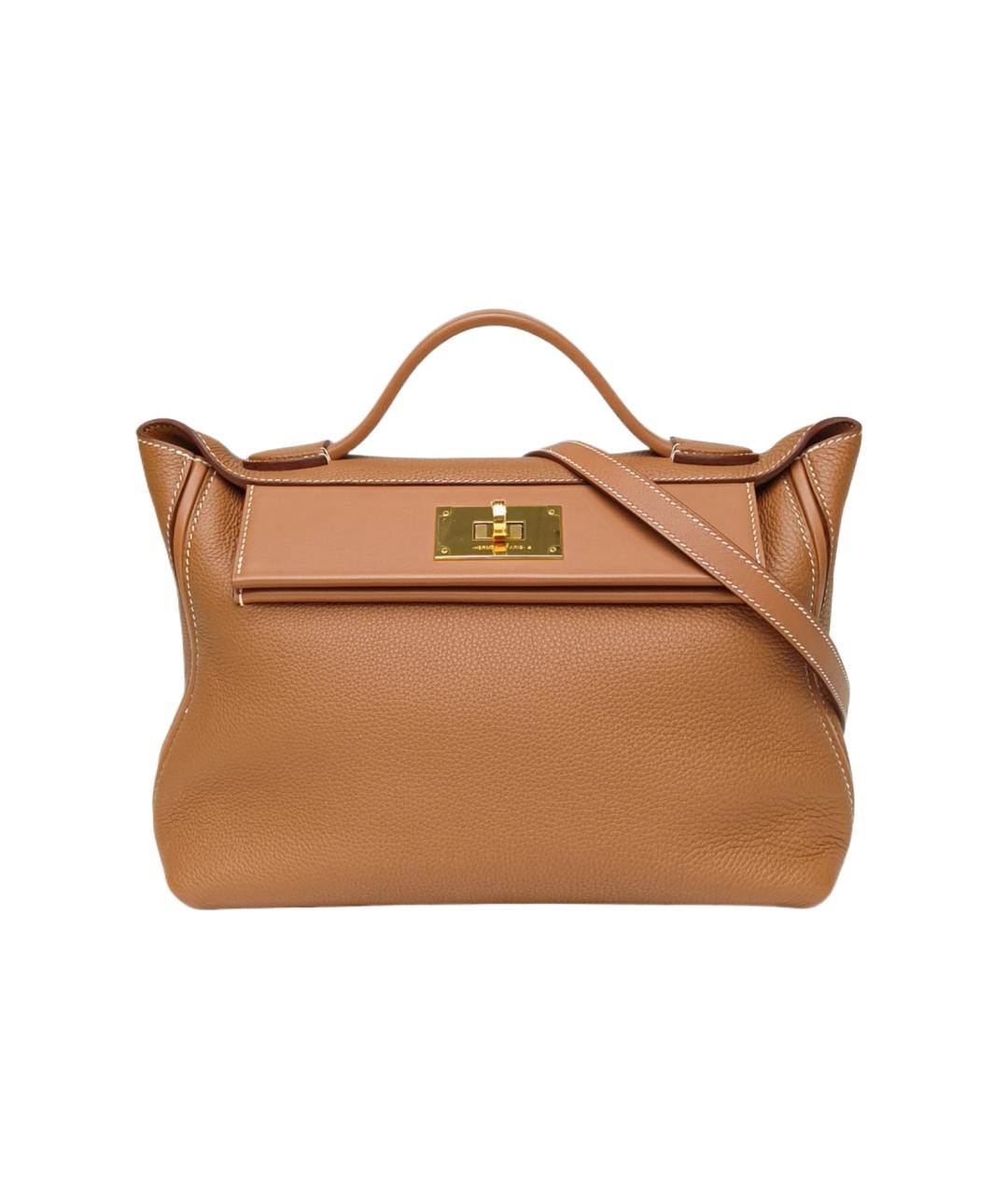 HERMES Коричневая кожаная сумка с короткими ручками, фото 9