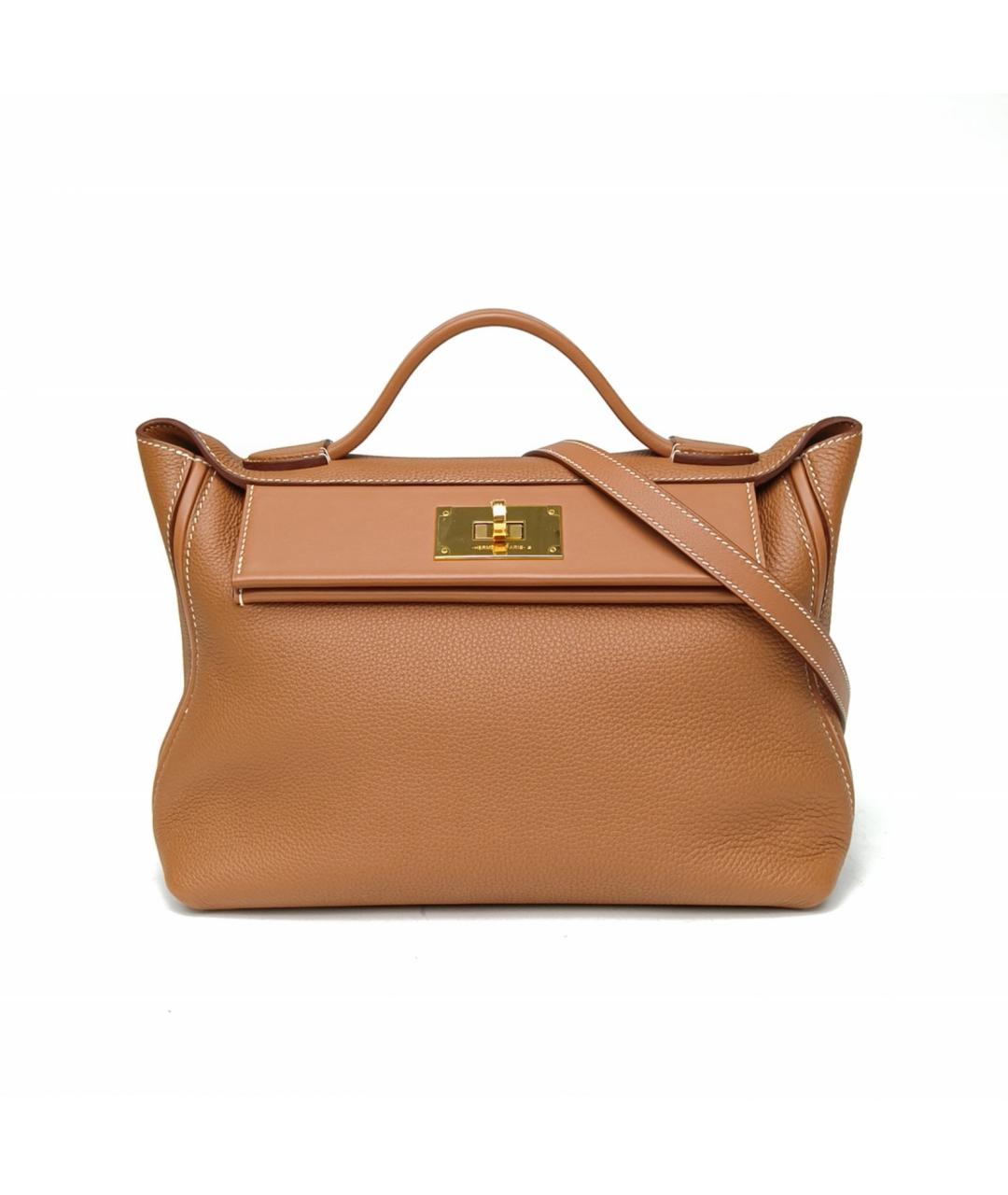 HERMES Коричневая кожаная сумка с короткими ручками, фото 2