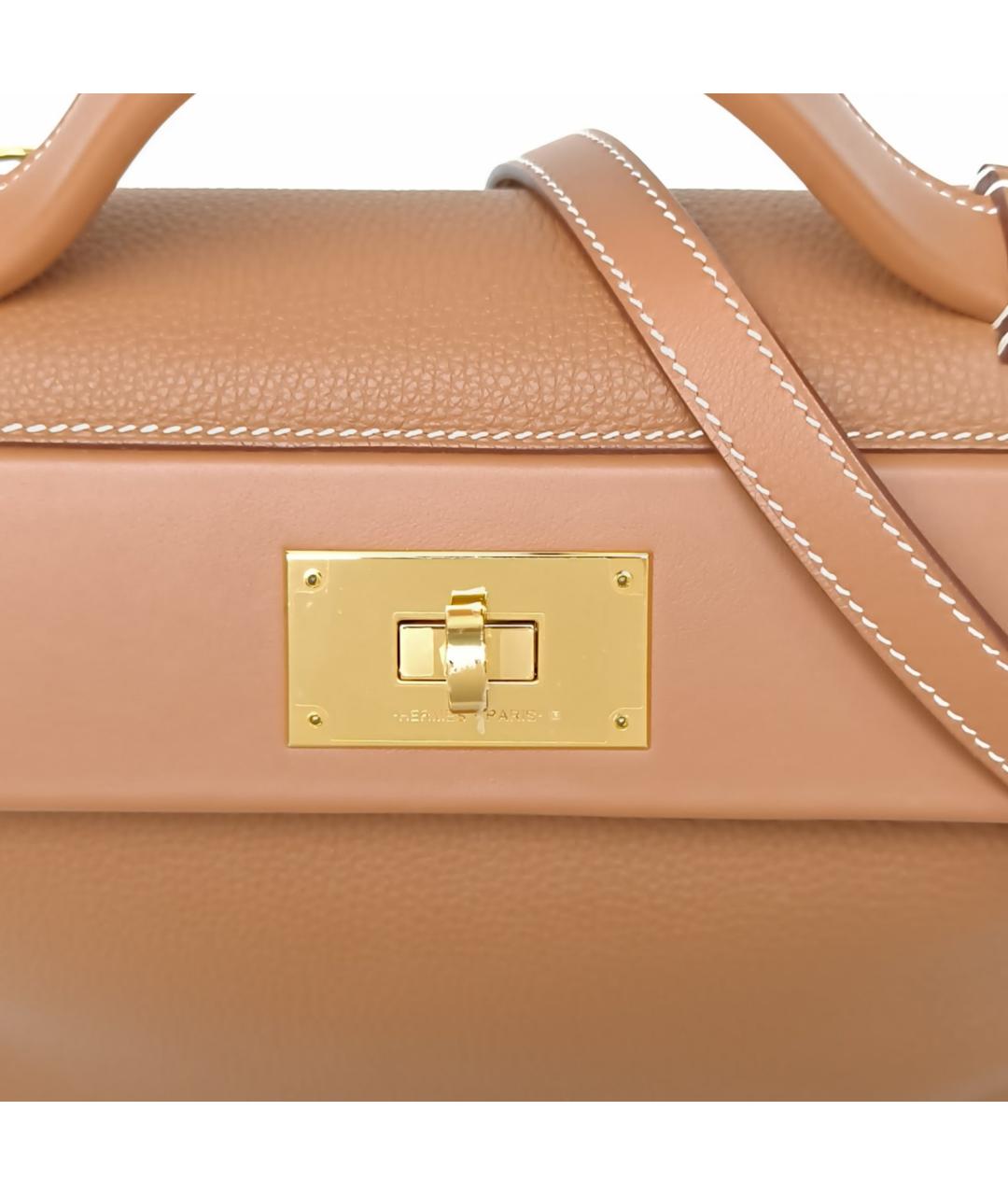 HERMES Коричневая кожаная сумка с короткими ручками, фото 6