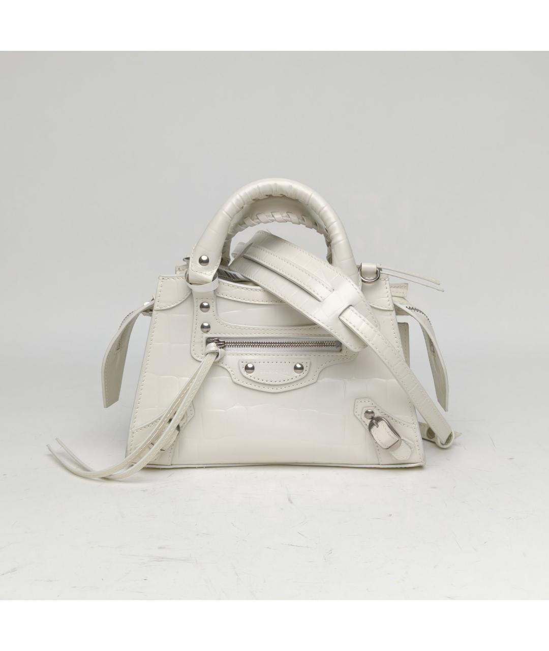 BALENCIAGA Белая кожаная сумка с короткими ручками, фото 2