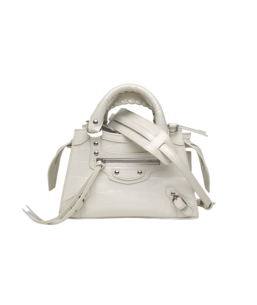 BALENCIAGA Белая кожаная сумка с короткими ручками, фото 1