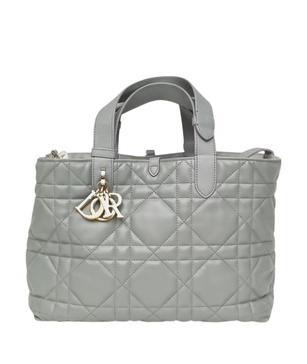 CHRISTIAN DIOR Серая кожаная сумка с короткими ручками, фото 1