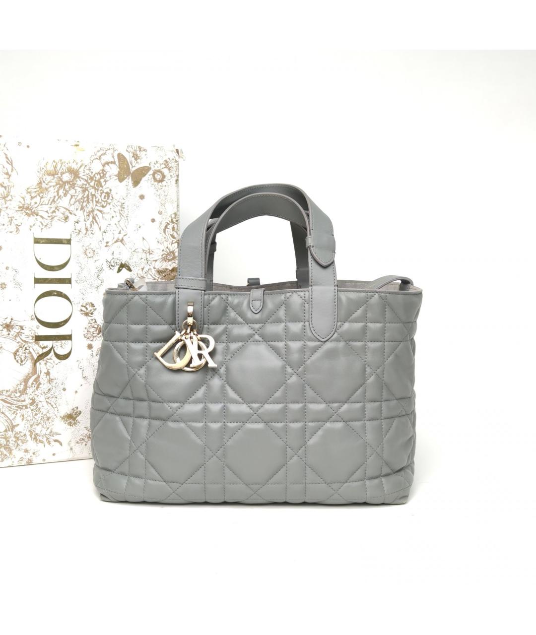 CHRISTIAN DIOR Серая кожаная сумка с короткими ручками, фото 7