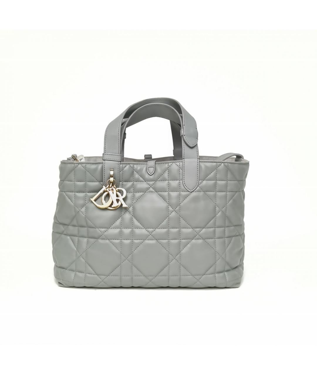 CHRISTIAN DIOR Серая кожаная сумка с короткими ручками, фото 8