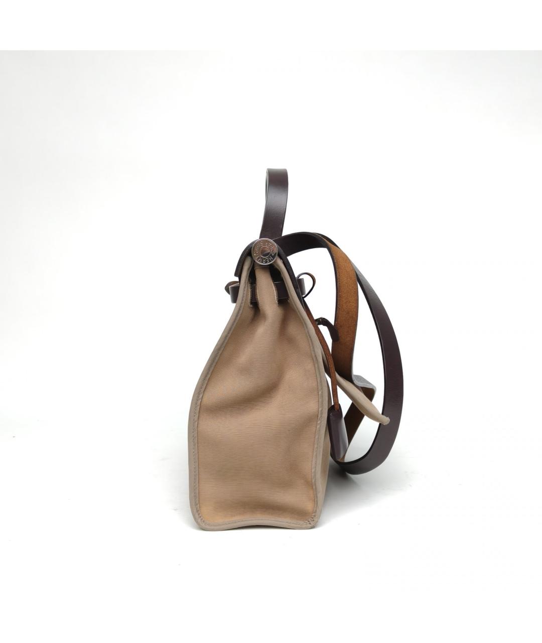 HERMES Бежевая тканевая сумка с короткими ручками, фото 3