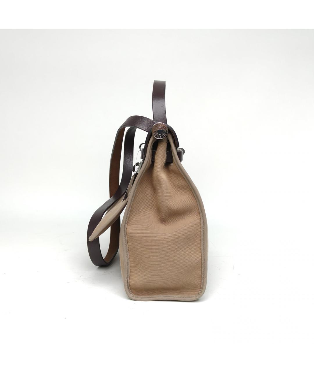 HERMES Бежевая тканевая сумка с короткими ручками, фото 4