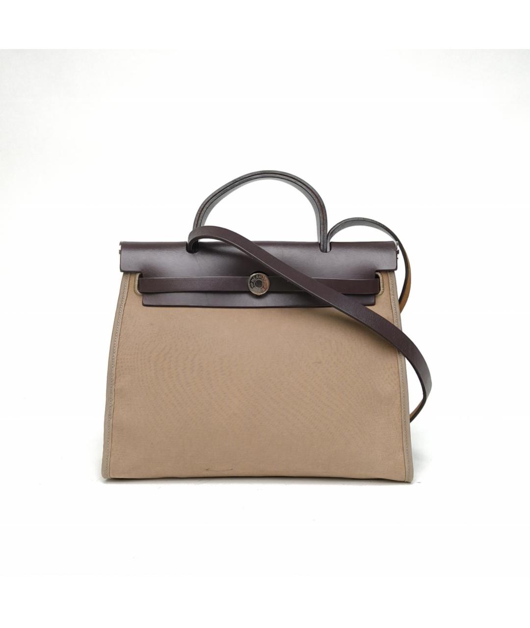 HERMES Бежевая тканевая сумка с короткими ручками, фото 2