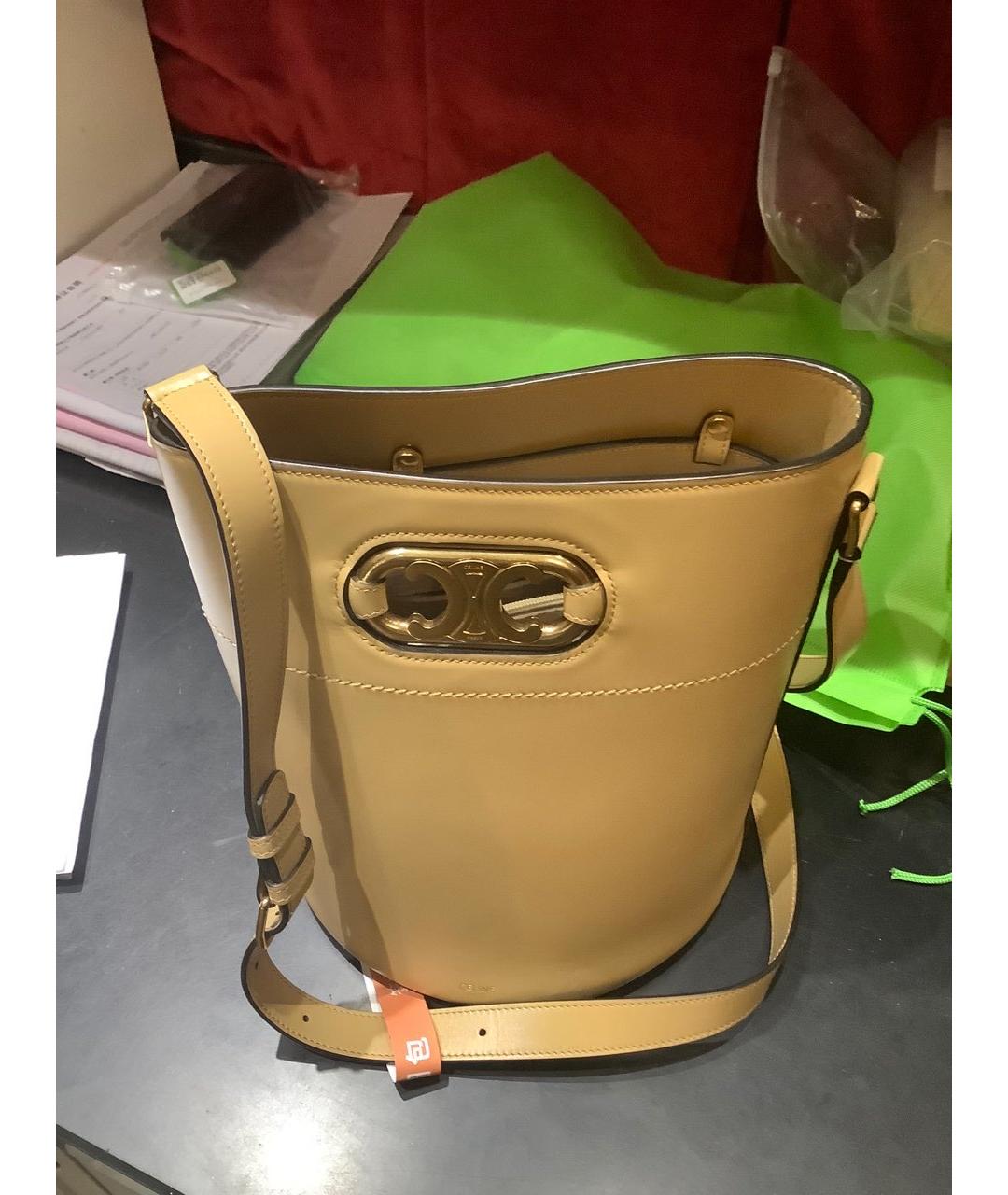 CELINE Бежевая кожаная сумка через плечо, фото 9