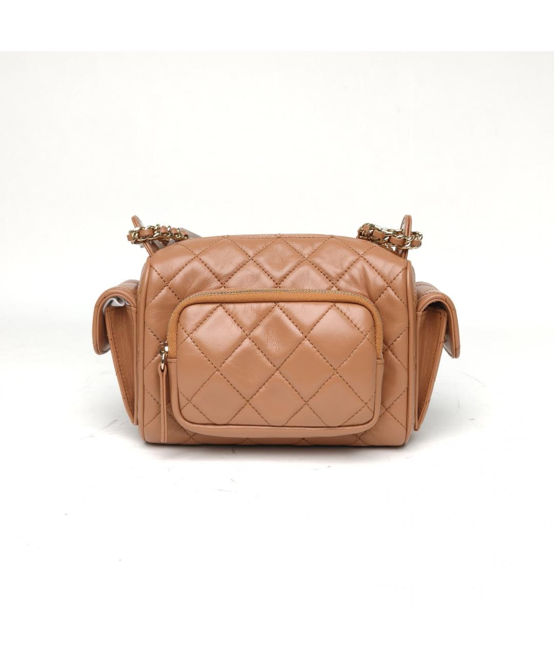 CHANEL Бежевая кожаная сумка через плечо, фото 4