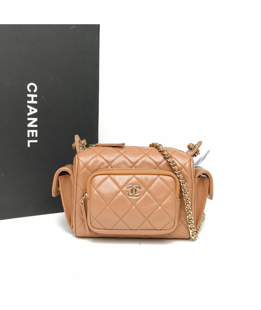 CHANEL Бежевая кожаная сумка через плечо, фото 9