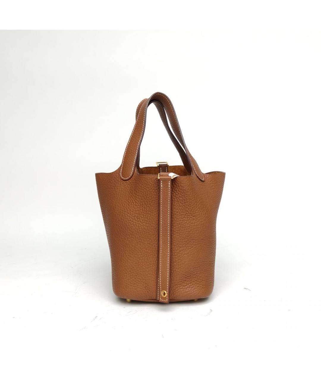 HERMES Коричневая кожаная сумка с короткими ручками, фото 4