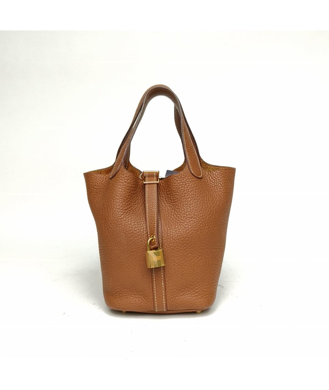 HERMES Коричневая кожаная сумка с короткими ручками, фото 2