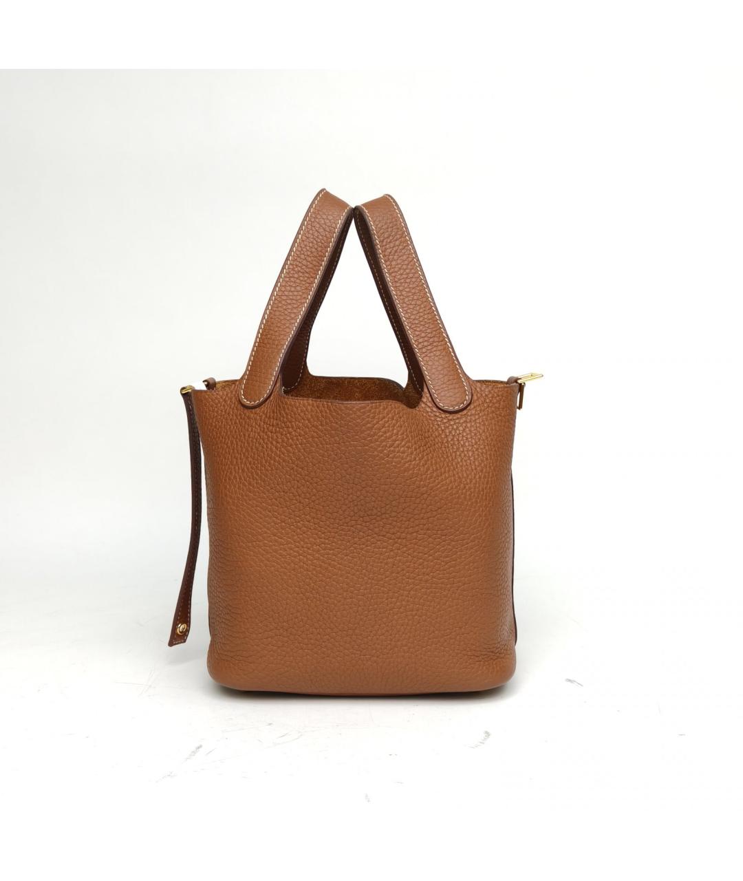 HERMES Коричневая кожаная сумка с короткими ручками, фото 5