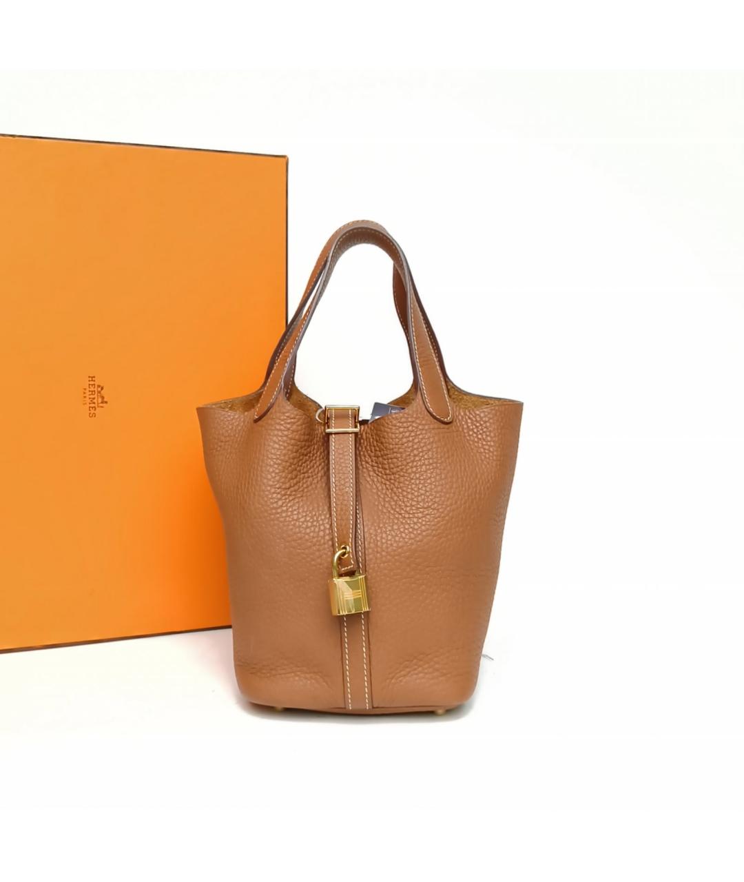 HERMES Коричневая кожаная сумка с короткими ручками, фото 9