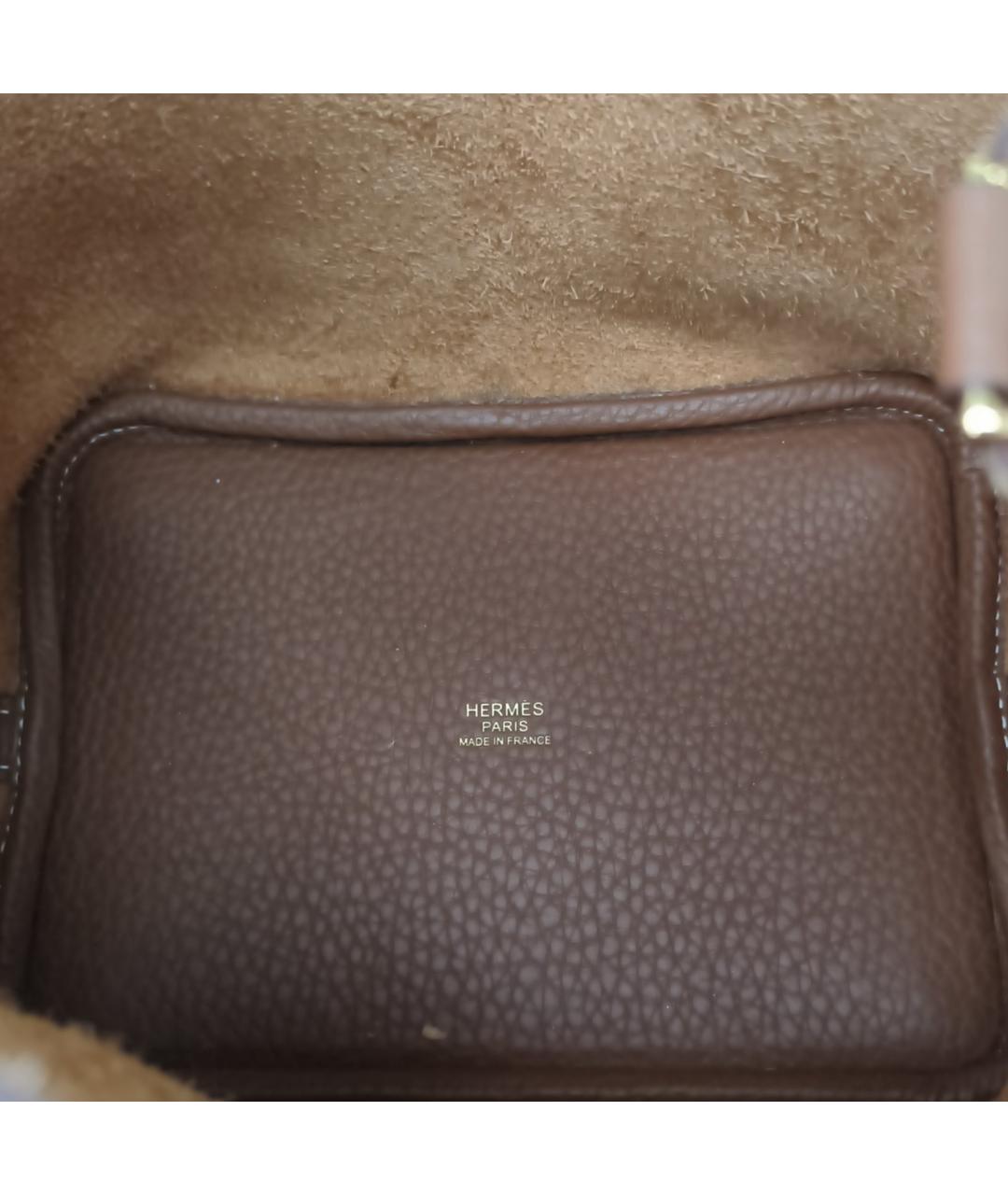 HERMES Коричневая кожаная сумка с короткими ручками, фото 8