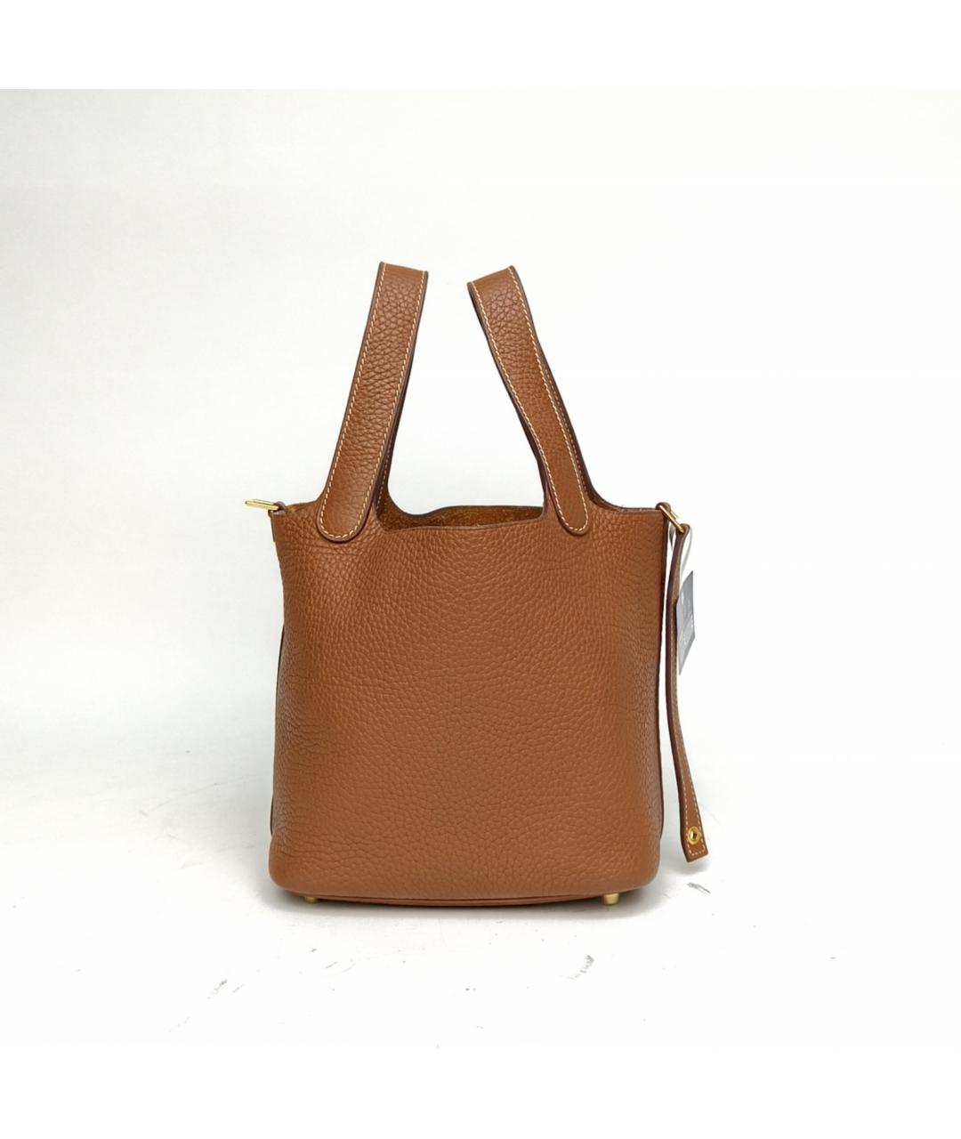 HERMES Коричневая кожаная сумка с короткими ручками, фото 3