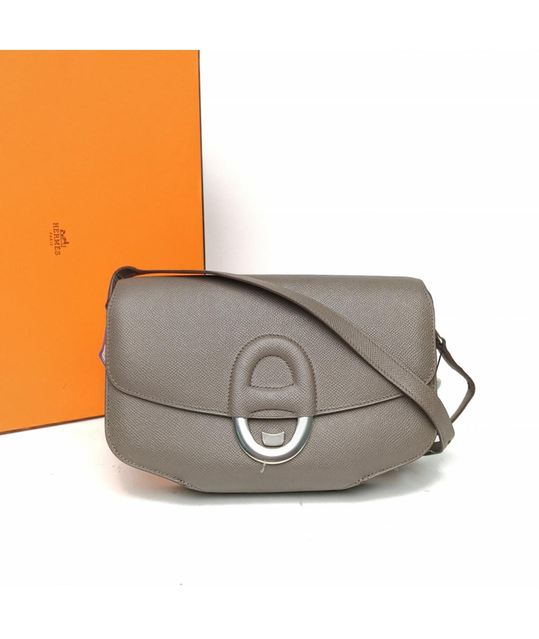 HERMES Серая кожаная сумка через плечо, фото 9