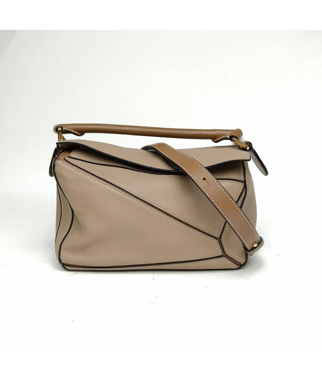 LOEWE Бежевая кожаная сумка с короткими ручками, фото 5