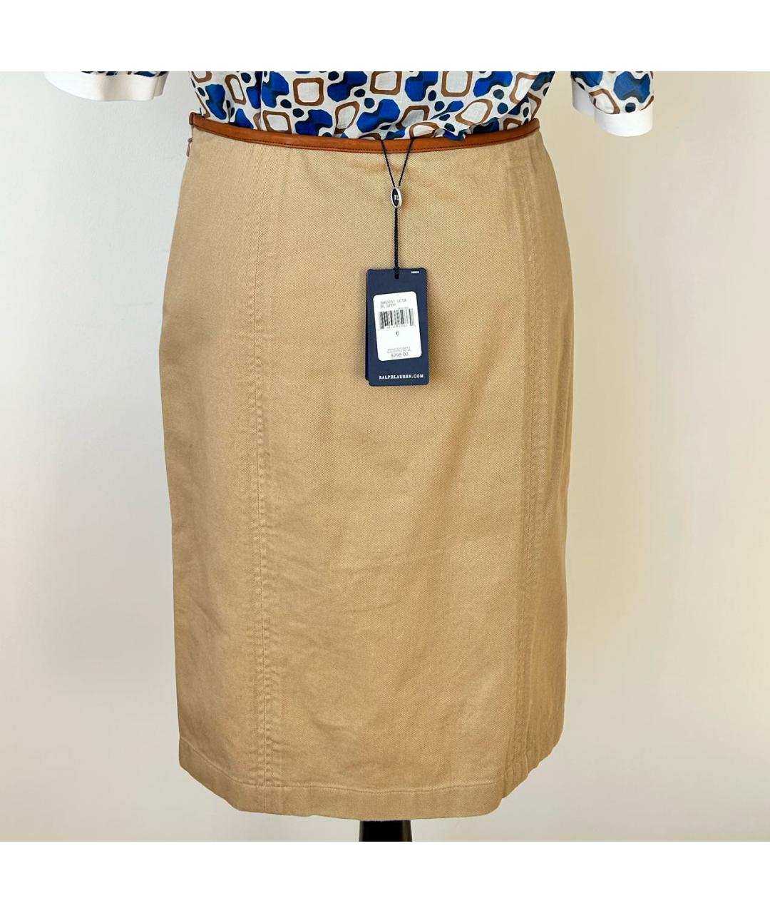 RALPH LAUREN Коричневая хлопковая юбка миди, фото 2