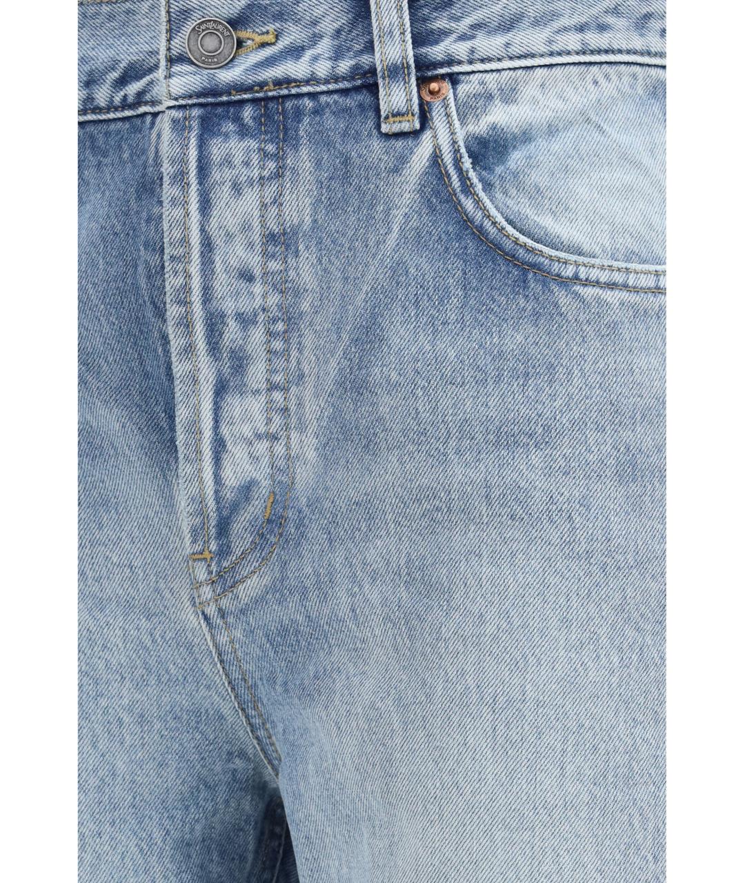 SAINT LAURENT Синие хлопковые прямые джинсы, фото 3